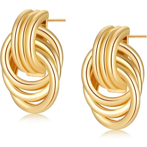 Women's Chunky Lightweight Trendy Gold Jewelry Earrings 14k Gold Plated - Picture 2 of 6